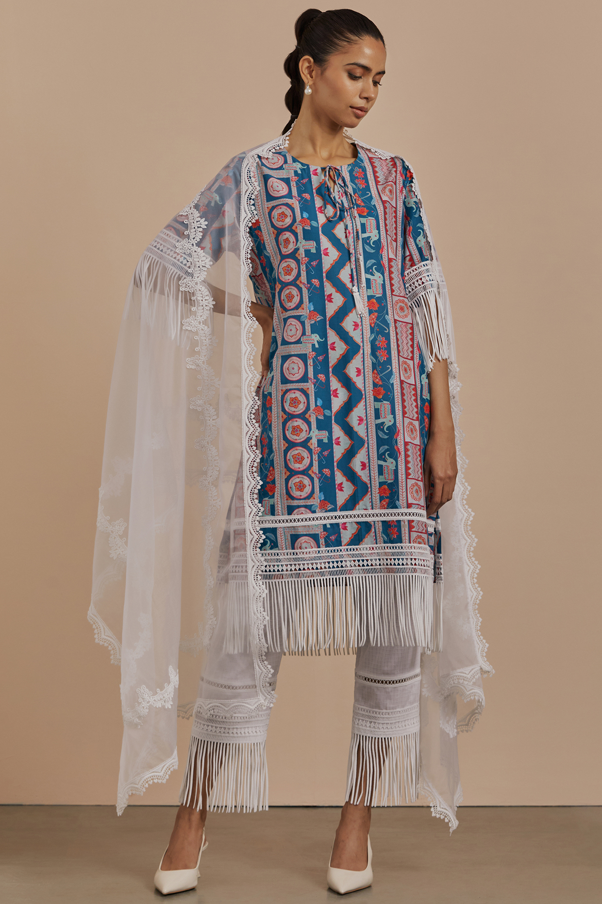 Peacock Blue Printed Kurta Set by Sage Saga at Pernia's Pop Up Shop