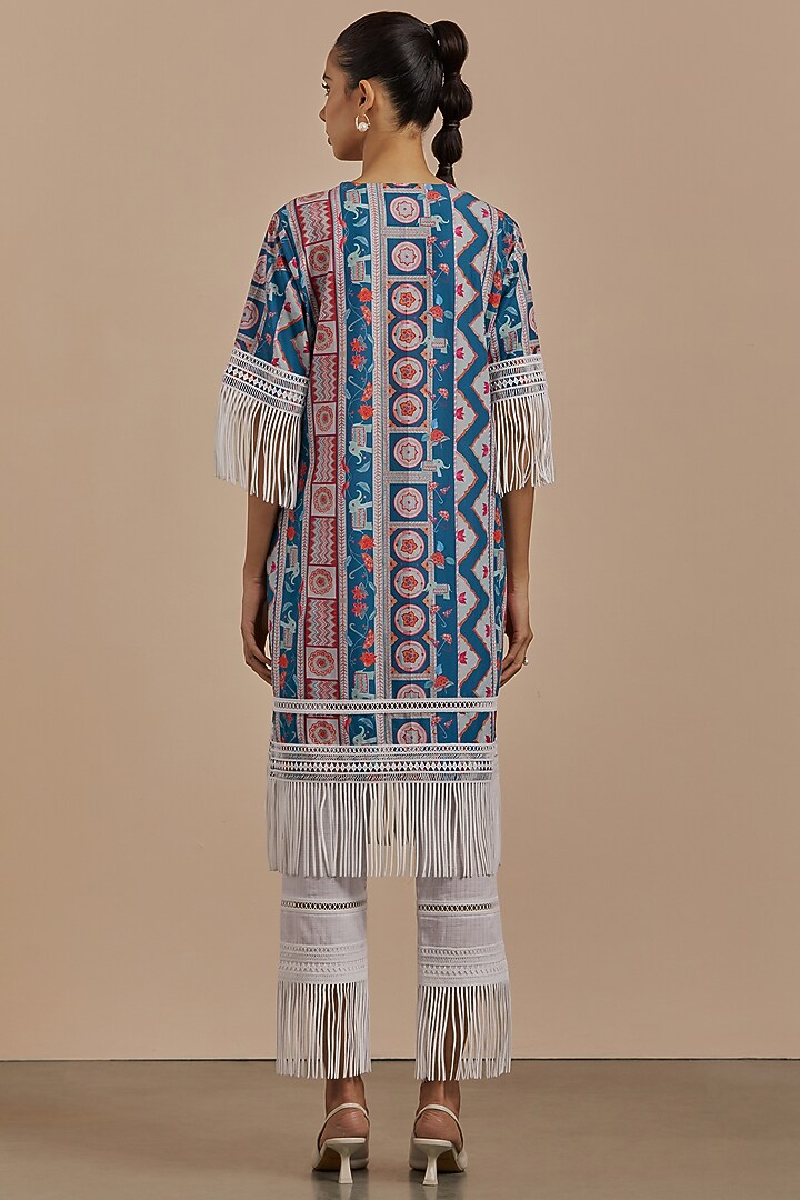 Peacock Blue Printed Kurta Set by Sage Saga at Pernia's Pop Up Shop