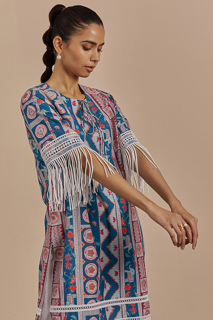 Peacock Blue Printed Kurta Set by Sage Saga at Pernia's Pop Up Shop