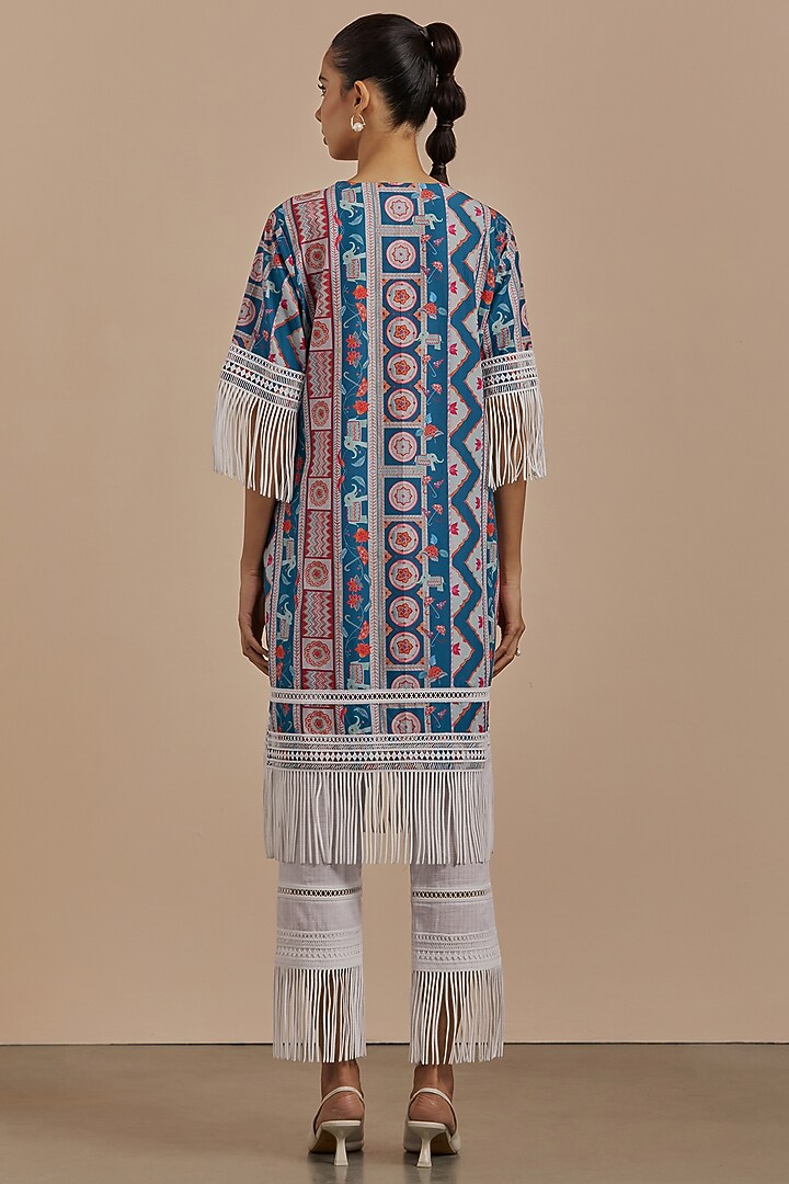 Peacock Blue Cotton Printed Kurta by Sage Saga at Pernia's Pop Up Shop