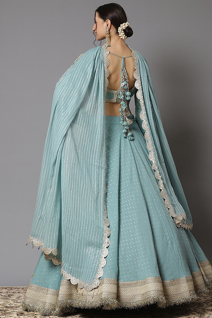 Dust Blue Cotton Chanderi Wedding Lehenga Set by Shikhar Sharma at Pernia's Pop Up Shop