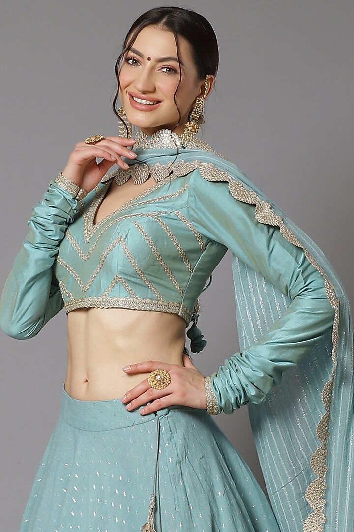 Dust Blue Cotton Chanderi Wedding Lehenga Set by Shikhar Sharma at Pernia's Pop Up Shop