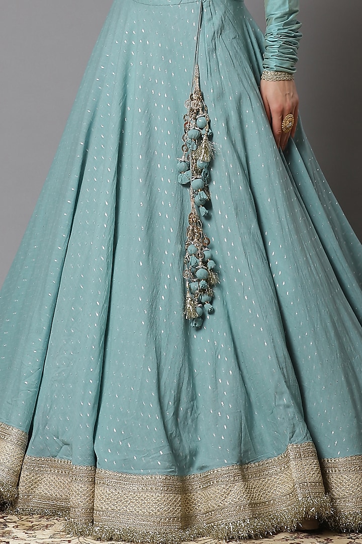 Dust Blue Cotton Chanderi Wedding Lehenga Set by Shikhar Sharma at Pernia's Pop Up Shop