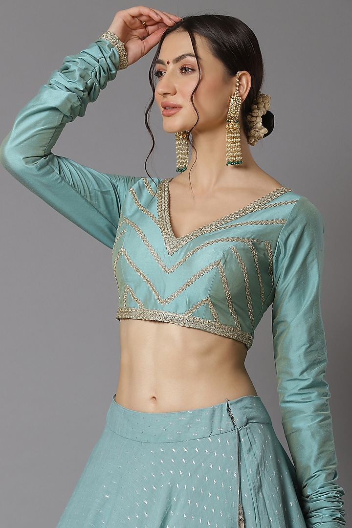 Dust Blue Cotton Chanderi Wedding Lehenga Set by Shikhar Sharma at Pernia's Pop Up Shop