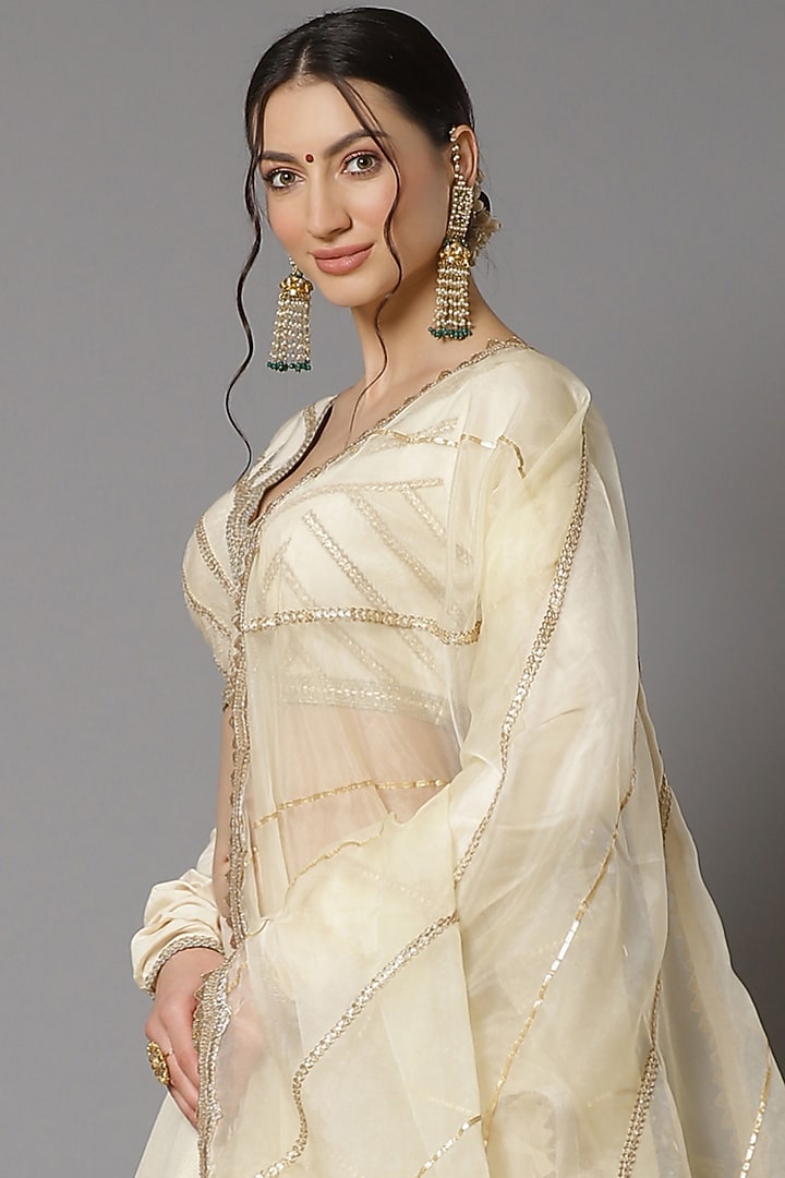 Ivory Cotton Chanderi Embroidered Wedding Lehenga Set by Shikhar Sharma at Pernia's Pop Up Shop