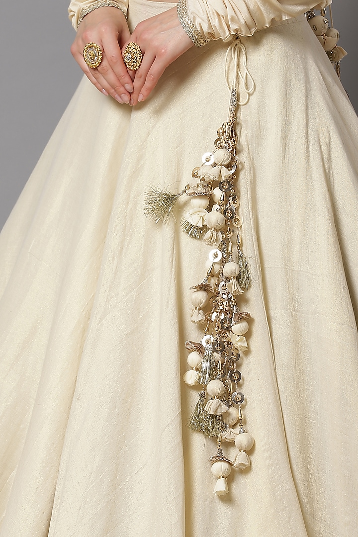 Ivory Cotton Chanderi Embroidered Wedding Lehenga Set by Shikhar Sharma at Pernia's Pop Up Shop
