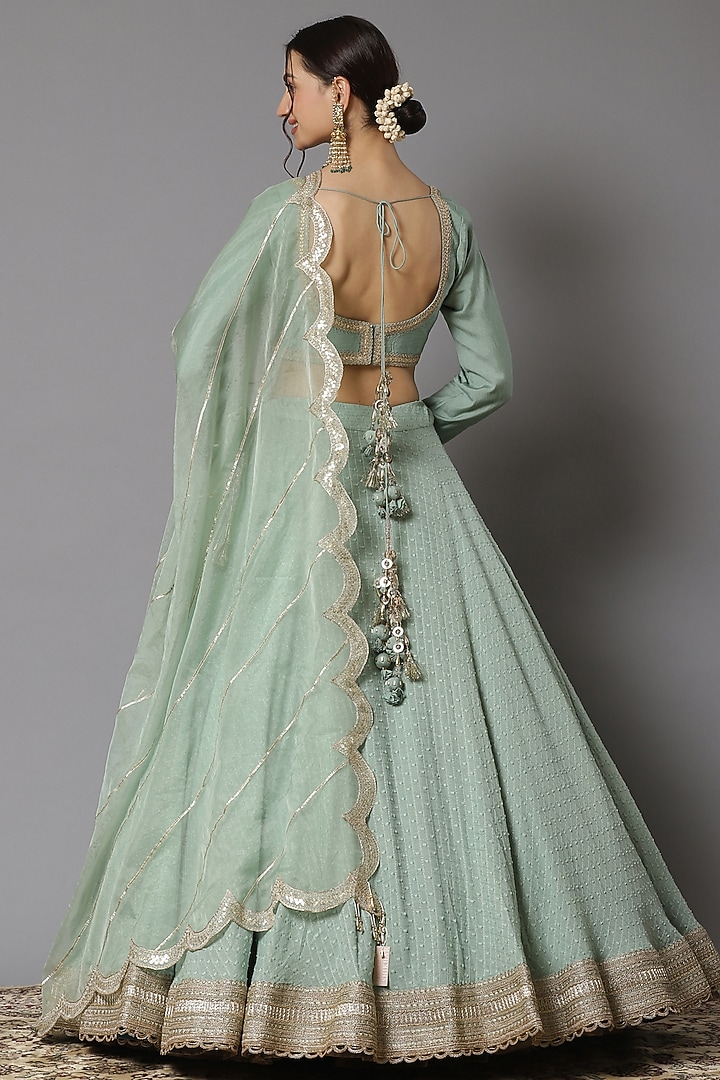 Dust Green Cotton Chanderi Wedding Lehenga Set by Shikhar Sharma at Pernia's Pop Up Shop