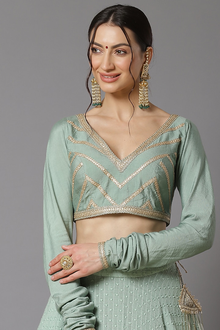 Dust Green Cotton Chanderi Wedding Lehenga Set by Shikhar Sharma at Pernia's Pop Up Shop