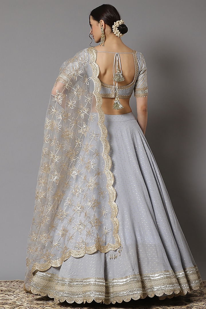 Powder Blue Cotton Chanderi Embroidered Wedding Lehenga Set by Shikhar Sharma at Pernia's Pop Up Shop