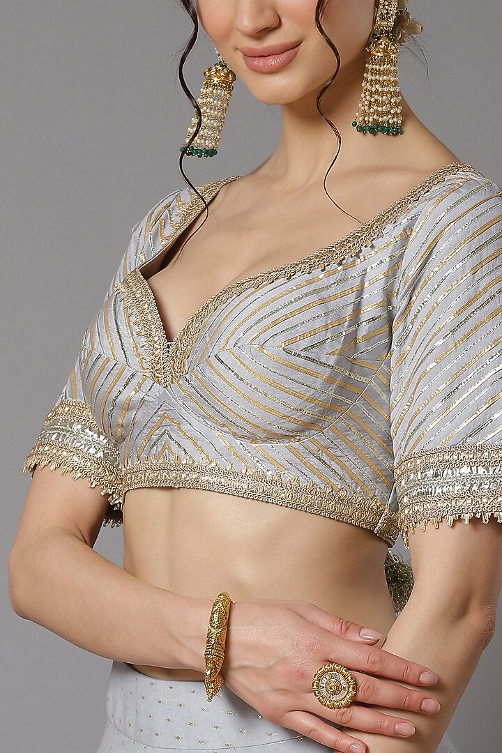 Powder Blue Cotton Chanderi Embroidered Wedding Lehenga Set by Shikhar Sharma at Pernia's Pop Up Shop