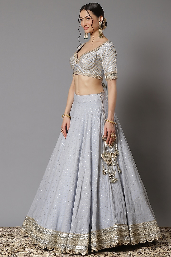 Powder Blue Cotton Chanderi Embroidered Wedding Lehenga Set by Shikhar Sharma at Pernia's Pop Up Shop