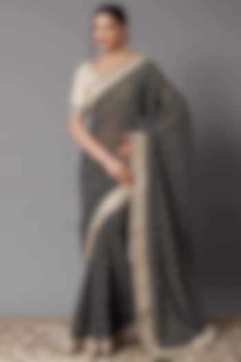 Black Chiffon Embroidered Wedding Saree Set by Shikhar Sharma at Pernia's Pop Up Shop