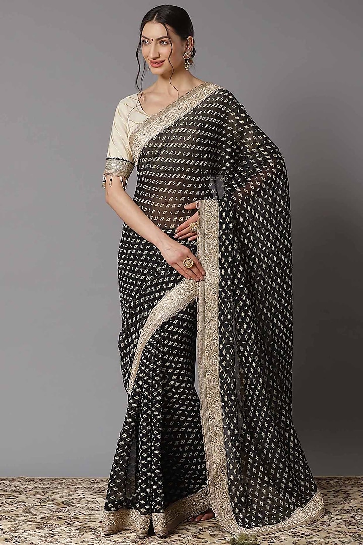 Black Chiffon Embroidered Wedding Saree Set by Shikhar Sharma at Pernia's Pop Up Shop