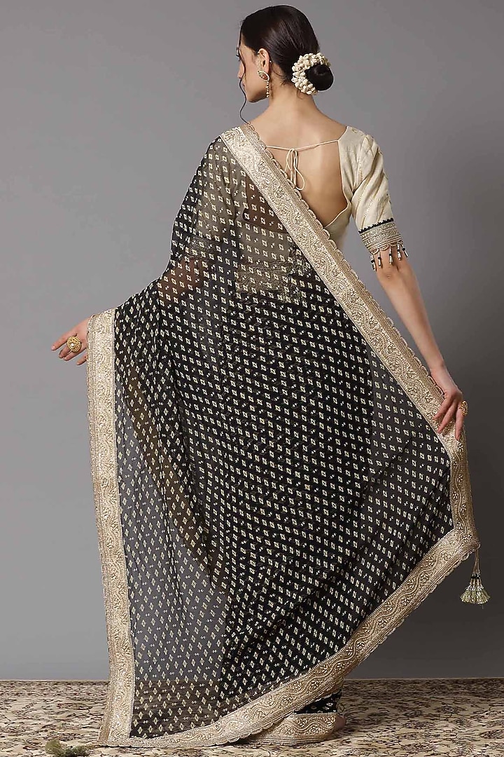 Black Chiffon Embroidered Wedding Saree Set by Shikhar Sharma at Pernia's Pop Up Shop