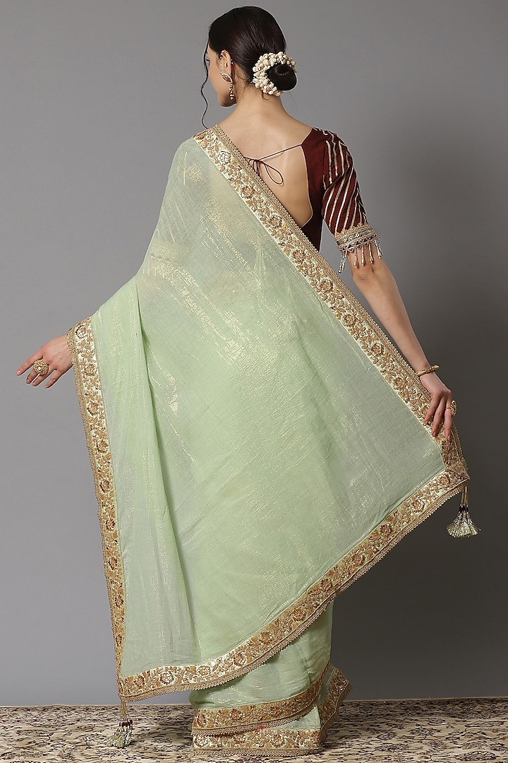 Mint Gold Embroidered Wedding Saree Set by Shikhar Sharma at Pernia's Pop Up Shop