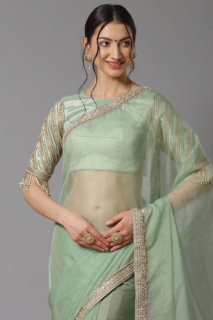 Mint Green Embroidered Wedding Saree Set by Shikhar Sharma at Pernia's Pop Up Shop