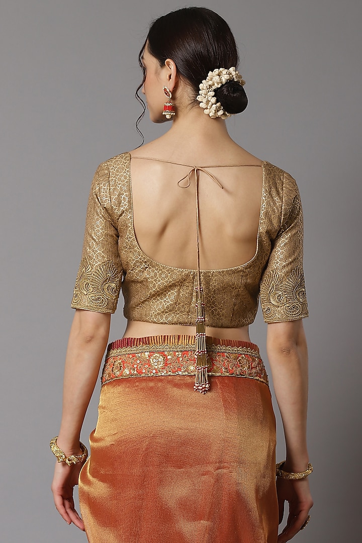 Orange Gold Metallic Tissue Wedding Saree Set by Shikhar Sharma at Pernia's Pop Up Shop