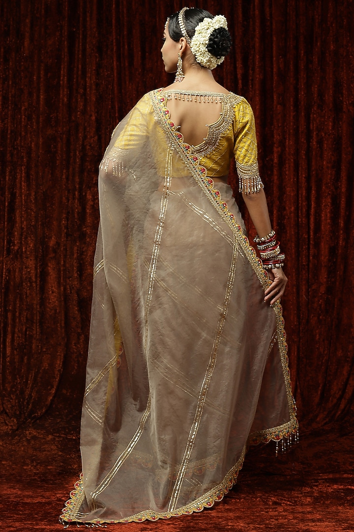 Brown Silk Organza Embroidered Wedding Saree Set by Shikhar Sharma at Pernia's Pop Up Shop