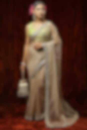 Brown Silk Organza Badla & Kasab Work Party Wear Saree Set by Shikhar Sharma at Pernia's Pop Up Shop