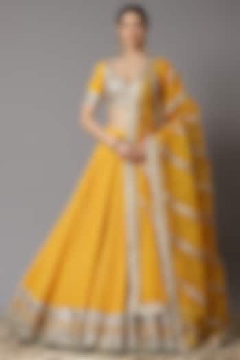 Yellow Embroidered Lehenga Set by Shikhar Sharma