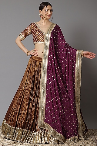 Wine Embroidered Lehenga Set by Shikhar Sharma