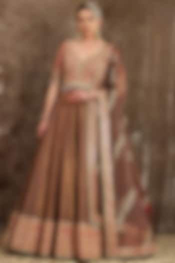 Brown Hand & Machine Embroidered Wedding Anarkali Set by Shikhar Sharma at Pernia's Pop Up Shop