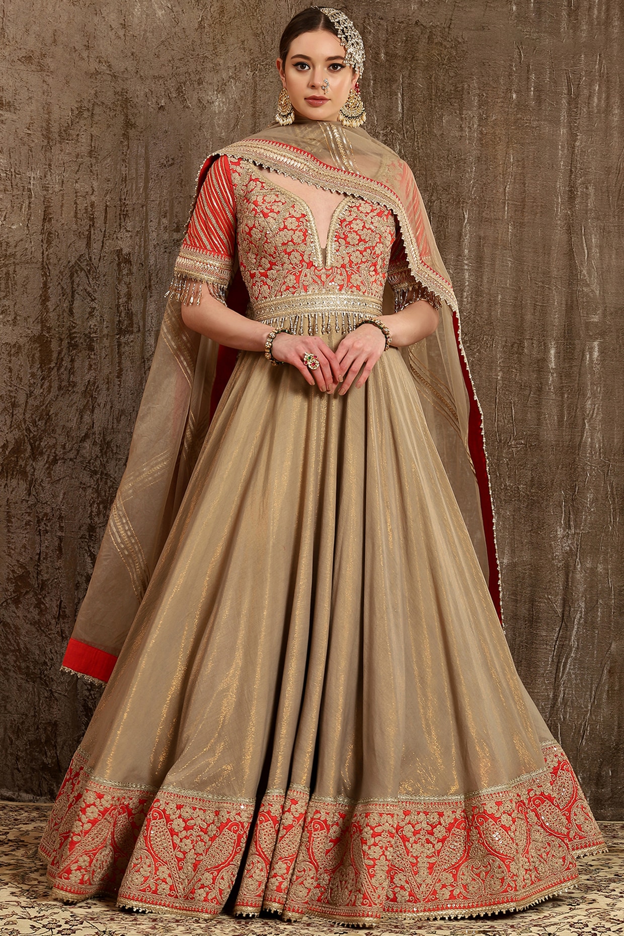 Shikhar Sharma Light Brown Hand Embroidered Anarkali Set