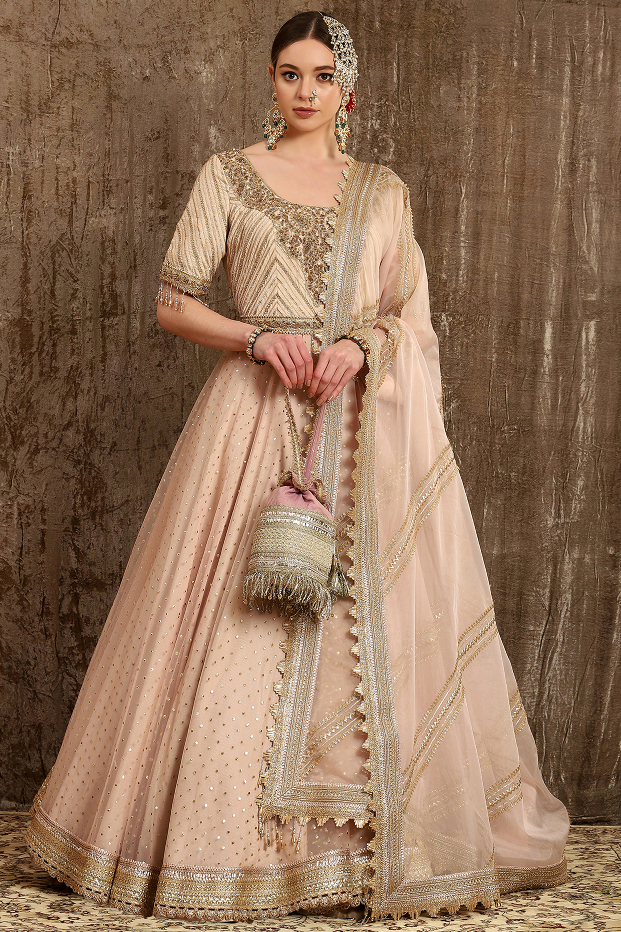 Light Peach Hand & Machine Embroidered Wedding Anarkali Set by Shikhar Sharma at Pernia's Pop Up Shop