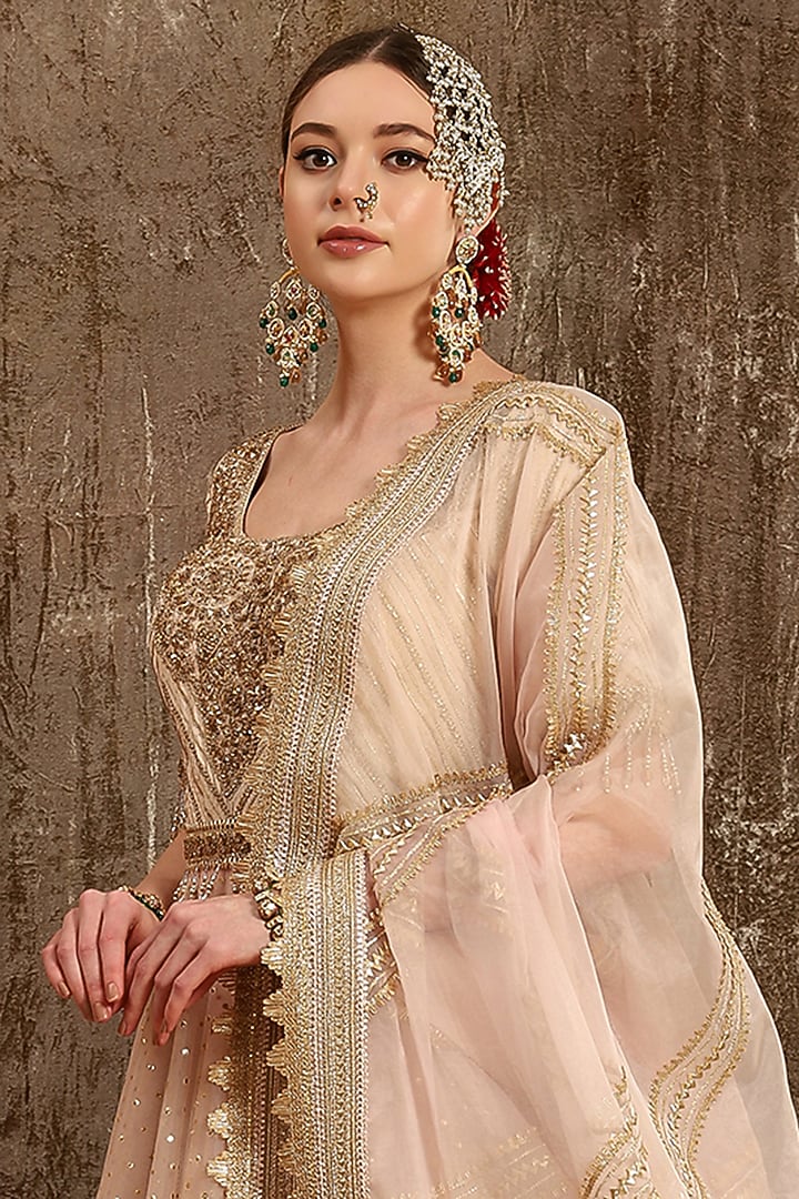 Light Peach Hand & Machine Embroidered Wedding Anarkali Set by Shikhar Sharma at Pernia's Pop Up Shop