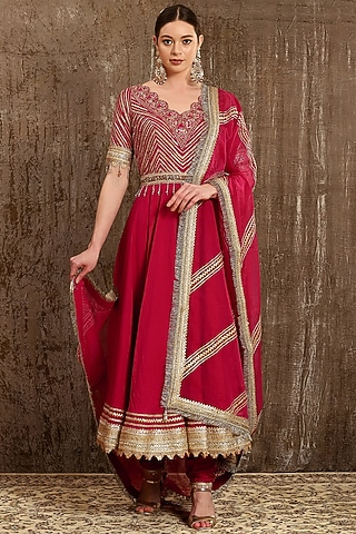 Fuchsia Hand & Machine Embroidered Anarkali Set by Shikhar Sharma