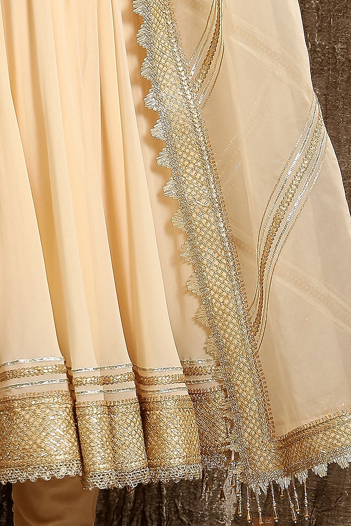 Beige Embroidered Wedding Anarkali Set by Shikhar Sharma at Pernia's Pop Up Shop