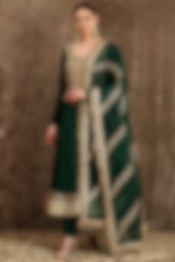 Emerald Green Hand & Machine Embroidered Wedding Anarkali Set by Shikhar Sharma at Pernia's Pop Up Shop