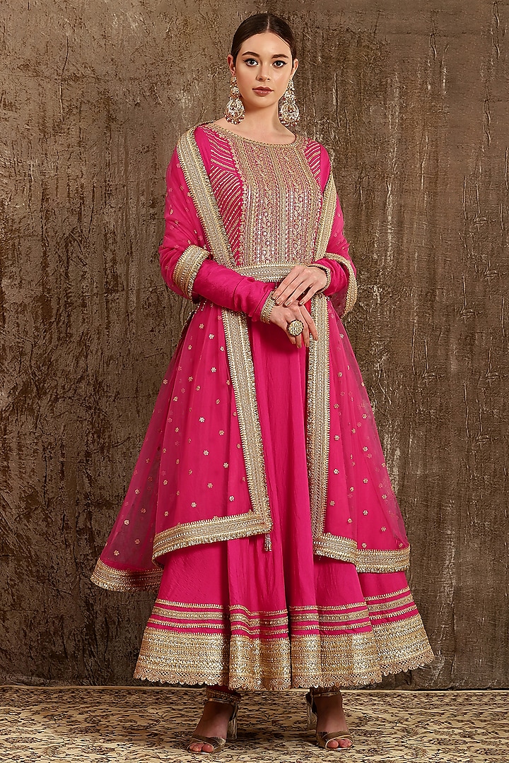 Fuchsia Zardosi Embroidered Wedding Anarkali Set by Shikhar Sharma at Pernia's Pop Up Shop