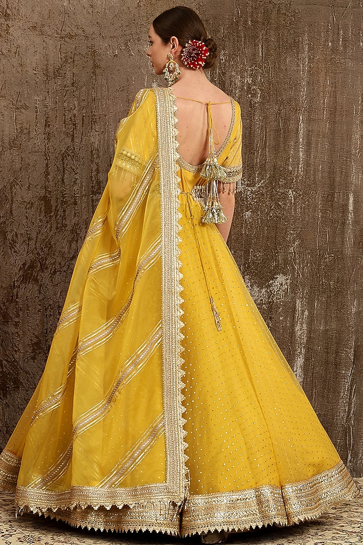 Yellow Embroidered Wedding Anarkali Set by Shikhar Sharma at Pernia's Pop Up Shop