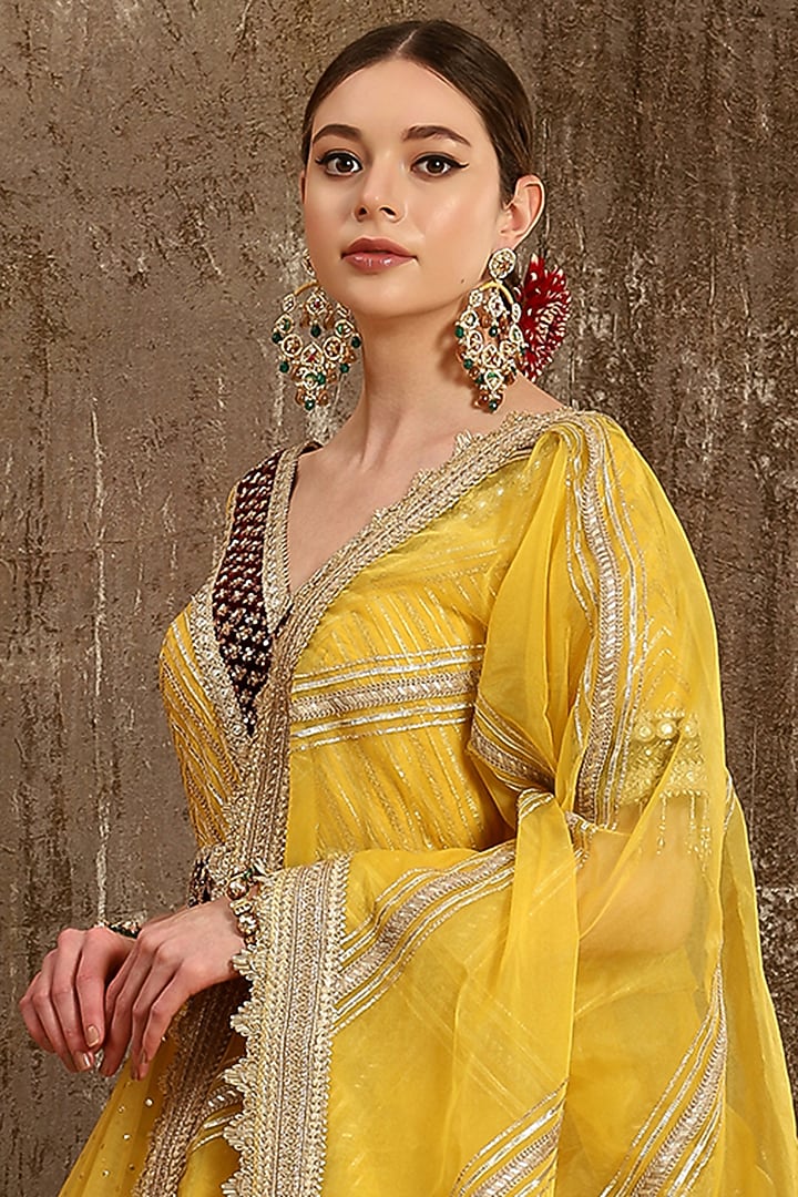 Yellow Embroidered Wedding Anarkali Set by Shikhar Sharma at Pernia's Pop Up Shop