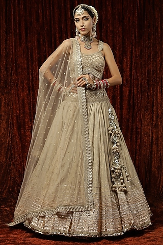Light Gold Cotton Shimmer Chanderi Gota Lehenga Set by Shikhar Sharma