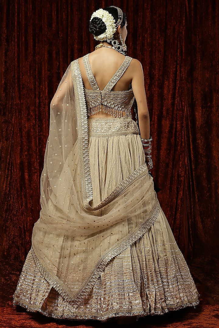 Light Gold Cotton Shimmer Chanderi Gota Wedding Lehenga Set by Shikhar Sharma at Pernia's Pop Up Shop