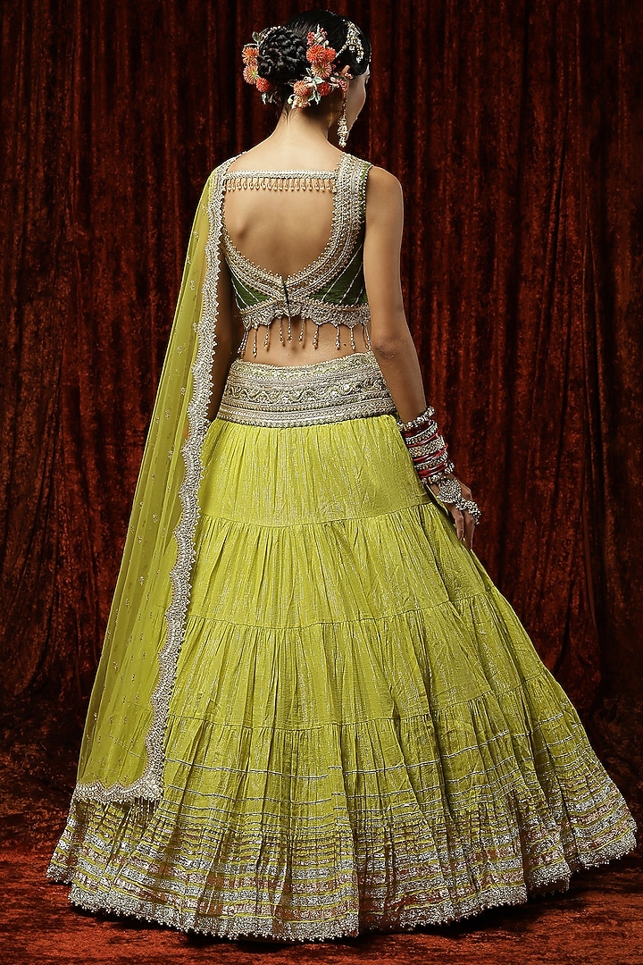 Lemon Green Cotton Shimmer Chanderi Gota Wedding Lehenga Set by Shikhar Sharma at Pernia's Pop Up Shop