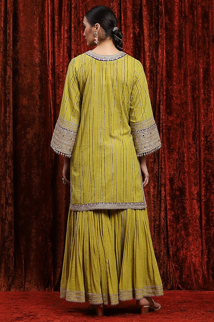 Lemon Green Silk Chanderi Wedding Sharara Set by Shikhar Sharma at Pernia's Pop Up Shop