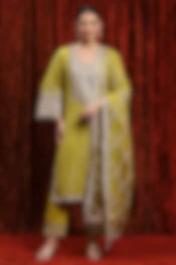 Lemon Green & Purple Cotton Shimmer Gota Embellished Kurta Set by Shikhar Sharma at Pernia's Pop Up Shop