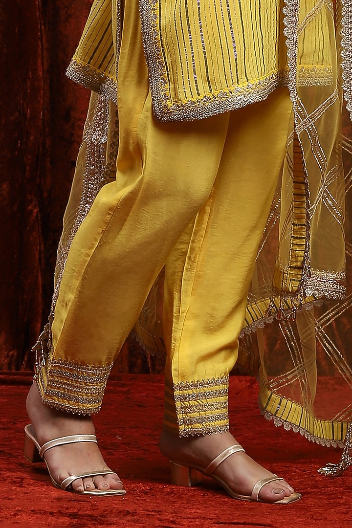 Lemon Yellow Cotton Shimmer Gota Work Kurta Set by Shikhar Sharma at Pernia's Pop Up Shop