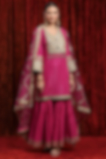 Rani Pink Silk Chanderi Wedding Sharara Set by Shikhar Sharma at Pernia's Pop Up Shop