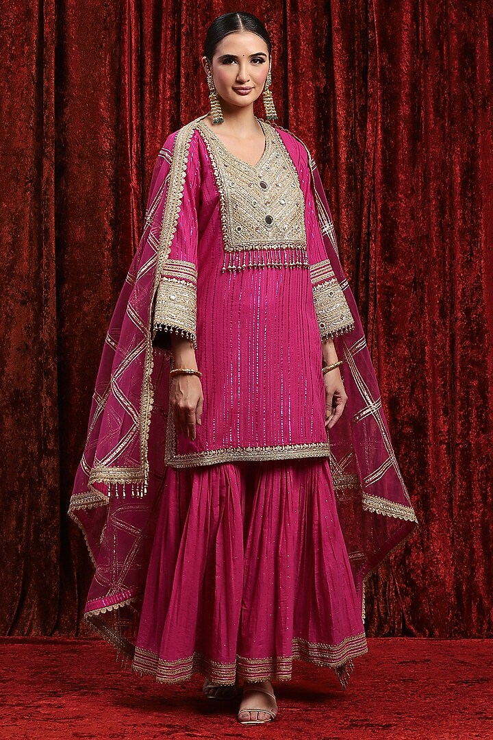 Rani Pink Silk Chanderi Wedding Sharara Set by Shikhar Sharma at Pernia's Pop Up Shop