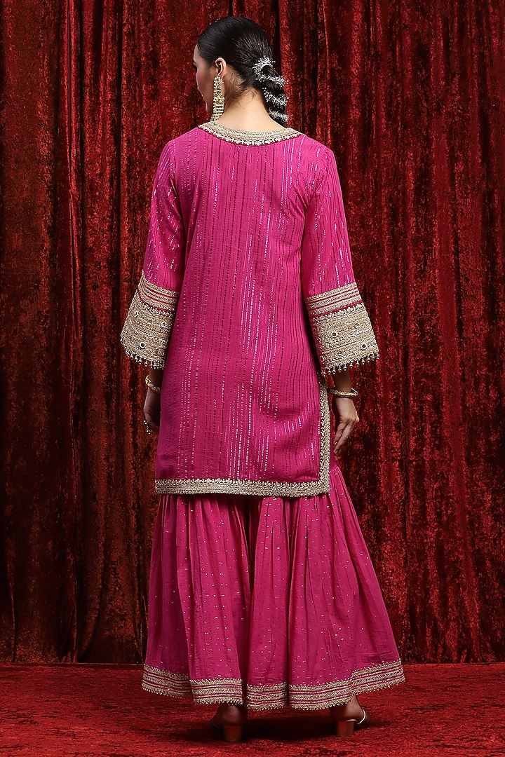 Rani Pink Silk Chanderi Wedding Sharara Set by Shikhar Sharma at Pernia's Pop Up Shop