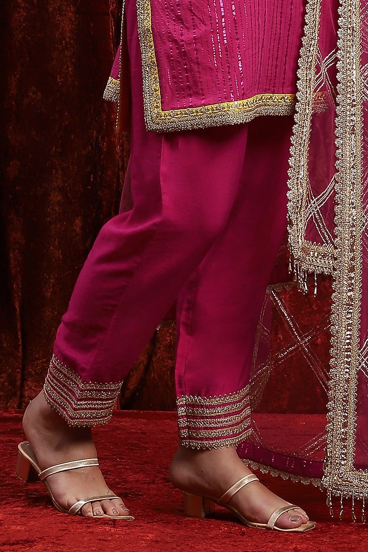 Rani Pink & Yellow Cotton Shimmer Gota Work Kurta Set by Shikhar Sharma at Pernia's Pop Up Shop