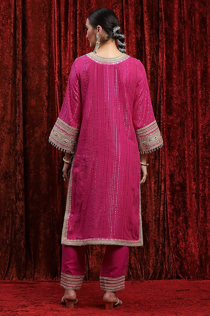 Rani Pink Cotton Shimmer Gota Work Kurta Set by Shikhar Sharma at Pernia's Pop Up Shop