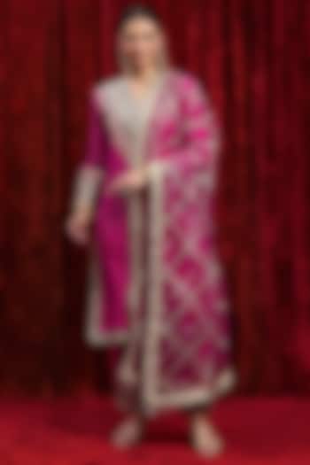 Rani Pink & Electric Blue Cotton Shimmer Gota Work Kurta Set by Shikhar Sharma at Pernia's Pop Up Shop