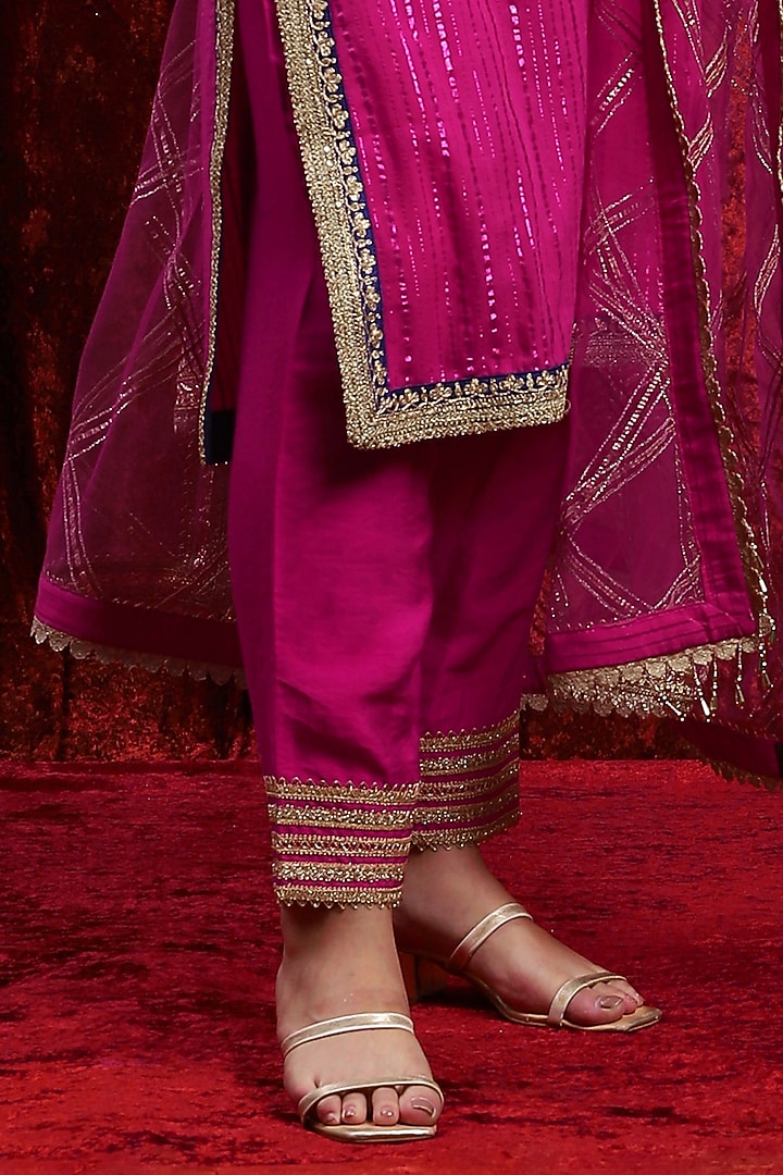 Rani Pink & Electric Blue Cotton Shimmer Gota Work Kurta Set by Shikhar Sharma at Pernia's Pop Up Shop