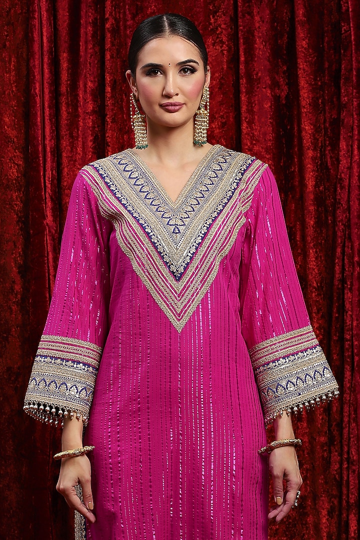 Rani Pink & Electric Blue Cotton Shimmer Gota Work Kurta Set by Shikhar Sharma at Pernia's Pop Up Shop