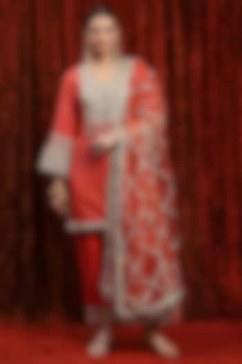 Orange & Red Cotton Shimmer Gota Embellished Kurta Set by Shikhar Sharma at Pernia's Pop Up Shop